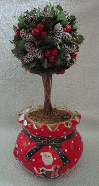 Christmas Topiary  and Santa planter pot