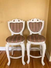 2 chaises comptoir en velours - Shabby Chic - NEUF