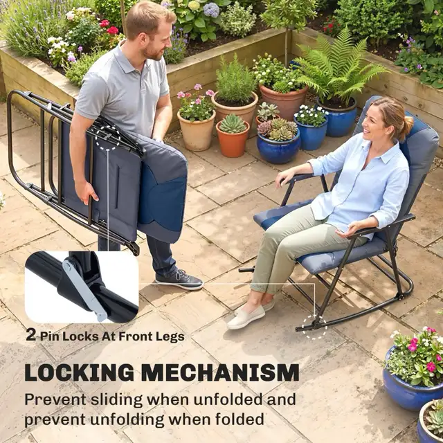 Folding Rocking Chair， Padded Rockers with Armrest in Patio & Garden Furniture in Markham / York Region - Image 7