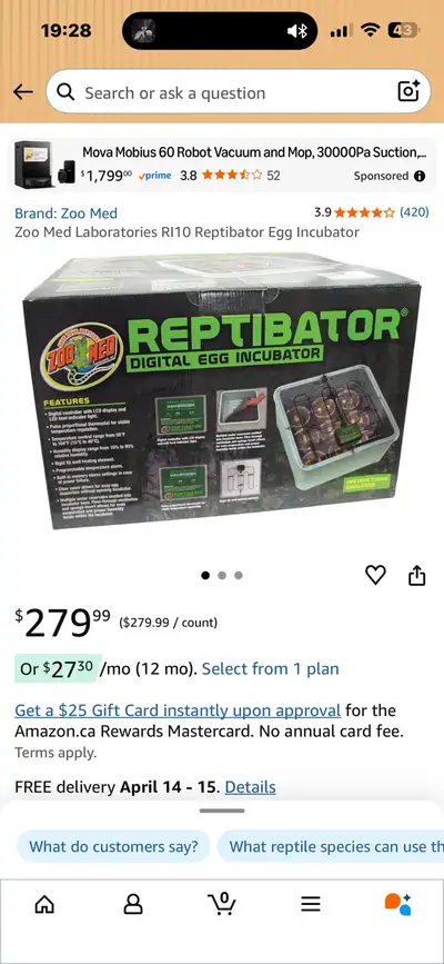 Zoo Med Laboratories RI10 Reptibator Egg Incubator, View more