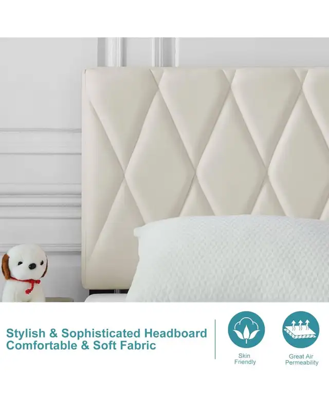 Queen Bed Frames with Upholstered Headboard,Linen Fabric Wrap,St in Beds & Mattresses in Hamilton - Image 6
