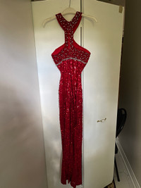 Glamorous Sequined Red Evening Gown (Size Small))