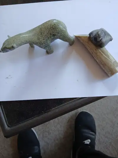 Inuit carvings from the NWT - bear  is 5 1/2 in long  bird is 4, View more