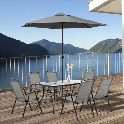  8 Piece Patio Dining Set with Table Umbrella, 6 Folding Chairs , View more