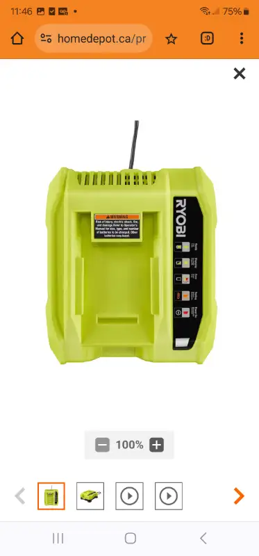 RYOBI 40V Lithium-Ion Rapid Charger Only Model # OP406AVNM, View more