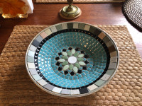 MCM Mosaic Bowl With Metal Underside & Floral Motif