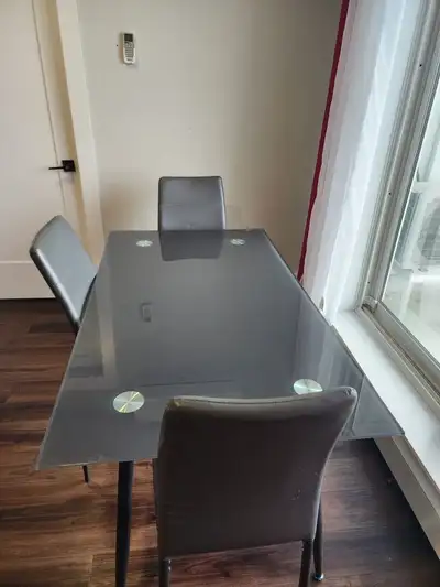 Glass Dining Table with 3 Chairs – Excellent Condition, View more