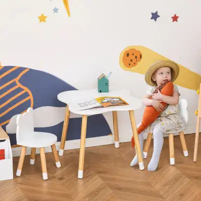 Kids Wooden Table and 2 Chairs Set Children 3-Piece Dining Table, View more