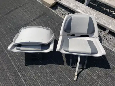 Used boat seats with swivel and mounting adapter so you can remove the seats Replacement cost $139 p...