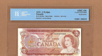 1974, $2 DOLLAR BILL UNC GRADED BY UNC CCCS REPLACEMENT * BA