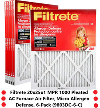 NEW Filtrete 20x25x1 MPR1000 Pleated AC Furnace Air Filter 6 Pcs