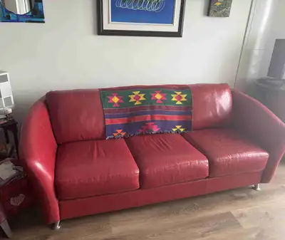 Attractive red leather couch, View more