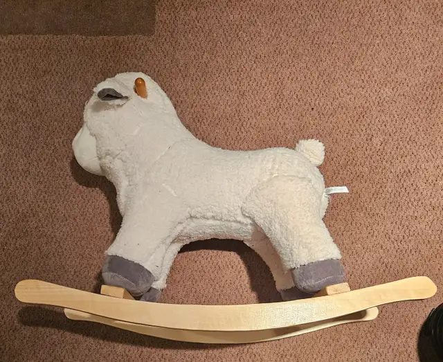 BABY LAMB ROCKER WITH WOODEN BASE STUFFED ANIMAL NURSERY, CREAM in Toys in City of Toronto - Image 8