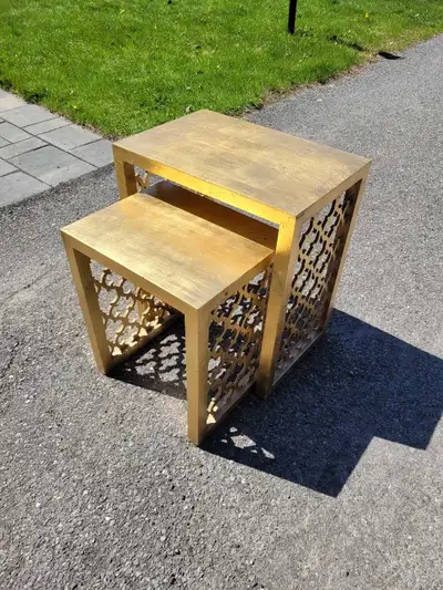 Gold leaf wooden end tables - set, View more
