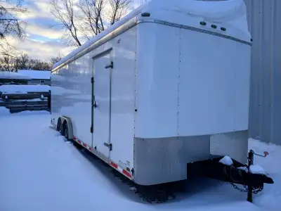 24ft L x 8ft W x 6.5ft H. Double doors at back / not a fold down ramp. Great weight capacity for veh...