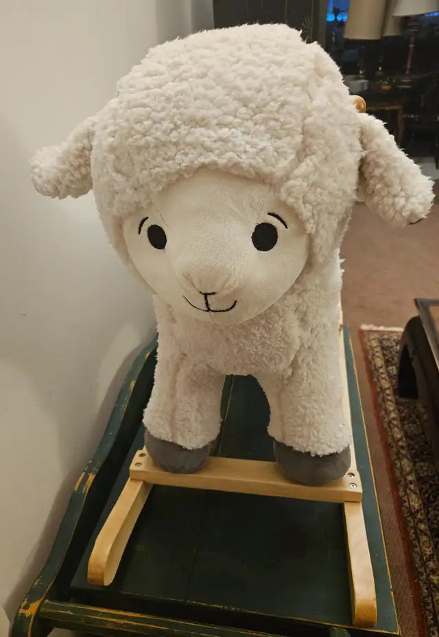 BABY LAMB ROCKER WITH WOODEN BASE STUFFED ANIMAL NURSERY, CREAM in Toys in City of Toronto - Image 3