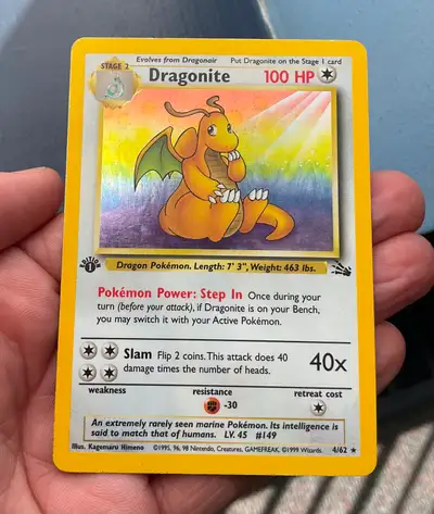 1st edition HOLO DRAGONITE Pokémon card, View more