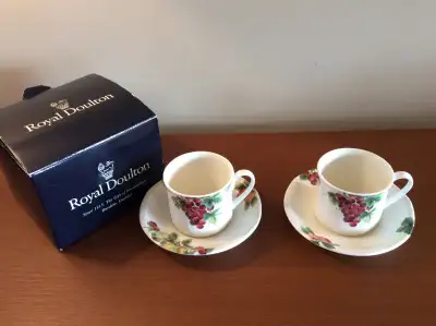 Royal Doulton Vintage Grape Tea Cups & Saucers New Original Box No holds Pick up only Smoke free hom...