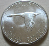 Pièce de monnaie 1967 Canada Silver One Dollar Coin. UNC BRI. GE
