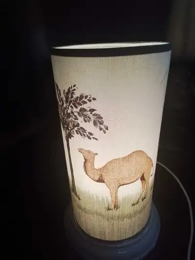 Vintage Camel, Moose, Geraffe & Tree Cylindrical Table Lamp, View more
