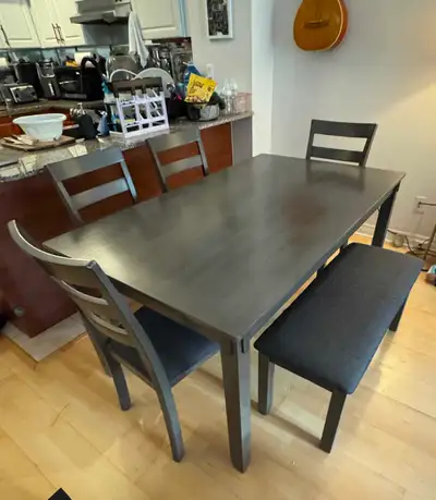 6-seater Grey Wooden Dining Table with Chairs and Bench , View more