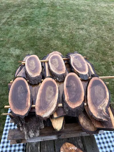 Black walnut cookies and charcuterie stock. 1.5” thick, I have a wide selection of sizes and shapes.