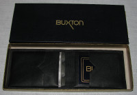 Mens Vintage Black Leather Wallet Buxton Original Box Unused