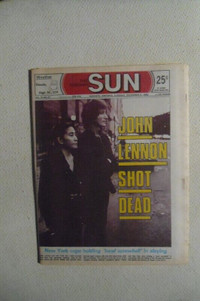 JOHN LENNON'S Death-Toronto Sun-Complete Newspaper