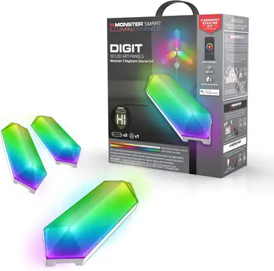 XTREME DIGITAL LIFESTYLE ACCESSORIES Monster Digit Smart 3D LED Art Panels, Modular 3 Panel Starter...