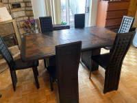 Beautiful stone wood frame dining table with 6 chairs 