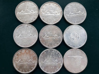 Canadian Silver dollars from 1959 to 1967