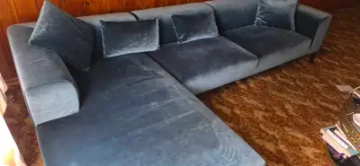 Teal Blue Velvet Sectional Sofa, View more