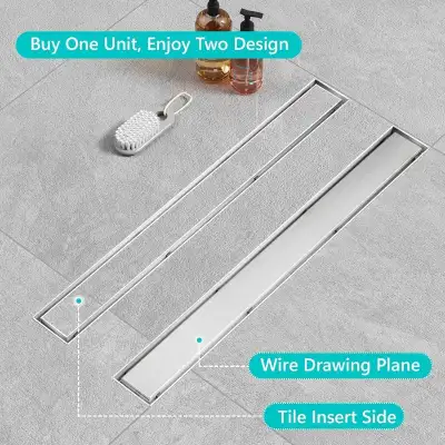 Linear Shower Drain Size: 24" length, 2.75" width, 2" central outlet. 36 L/min High Flow Capability....