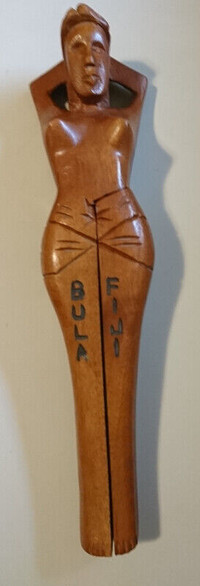 Vintage Fijian Hand Carved Wooded Woman Nutcracker "BULA FIJI"