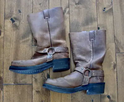 Boulet Brown Leather Harness Motorcycle Boots Mens Western Cowbo, View more