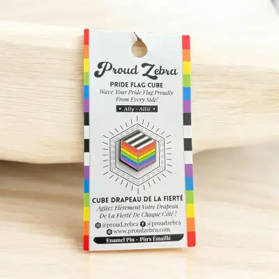 NEW Proud Zebra Rainbow Ally Flag - Flag Cube Pin PRIDE Rainbow, View more