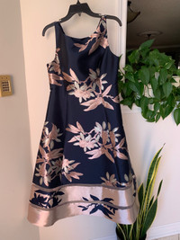 Navy Blue Dress with Metallic Floral Prints
