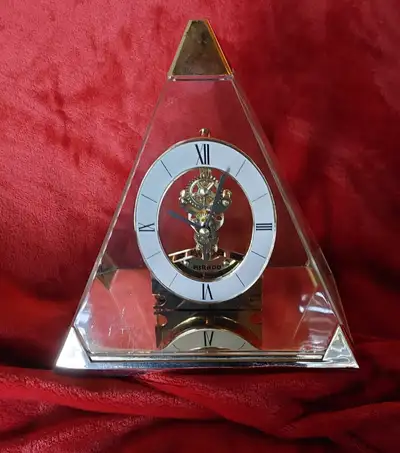 Vintage Pyramid Skeleton Desk/Mantle Clock, Brass Accent, Battery Operated
