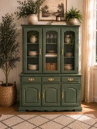 Vaisselier en bois massif relooké vert tendance, View more