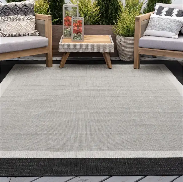 Eco Solid Border Black 9 ft. x 12 ft. Indoor/Outdoor Area Rug in Rugs, Carpets & Runners in City of Toronto - Image 3