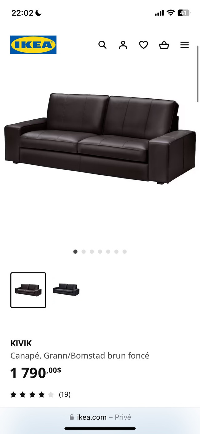 Sofa en cuir brun foncé KIVIK - très bonne condition dans Sofas et futons  à Ville de Montréal - Image 2