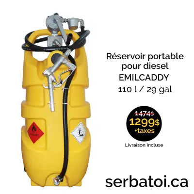 -Pompe rotative manuelle 20 litres/min. -Filtre séparateur -Tuyau flexible (3 m / 10 pi) -Pistolet m...