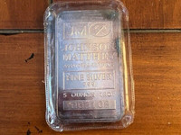 RARE - J&M 5oz .999 Silver Bar 7 Logo Back <50,000 made