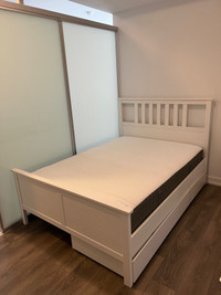 IKEA Full/Double Bed frame with 2 storage units + Mattres