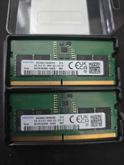 I upgraded the RAM in my laptop, so I have two 8 GB Samsung DDR5 RAM for sale. 300 OBO. Works perfec...