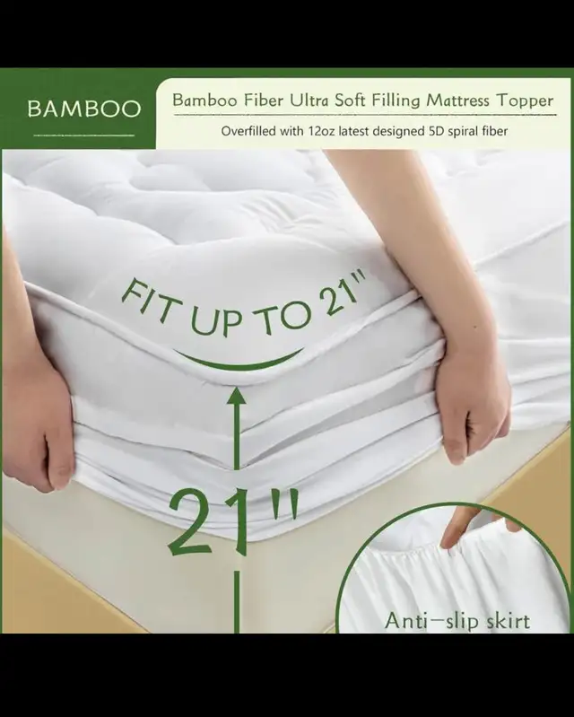 GRT Bamboo Cooling Mattress Pad Cover King Size, Extra Thick Qui in Bedding in Hamilton - Image 5