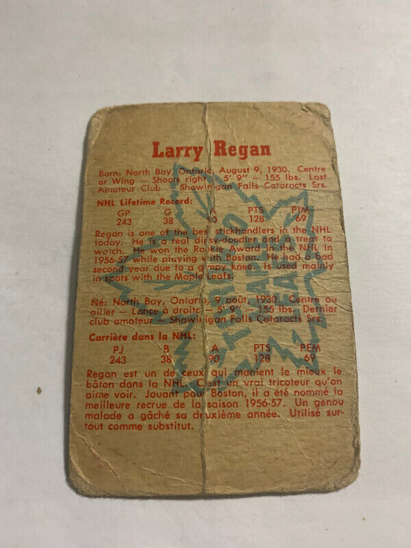 1960-61 Parkhurst Hockey Card LARRY REGAN#13 Toronto Maple Leafs dans Art et objets de collection  à Longueuil/Rive Sud - Image 2