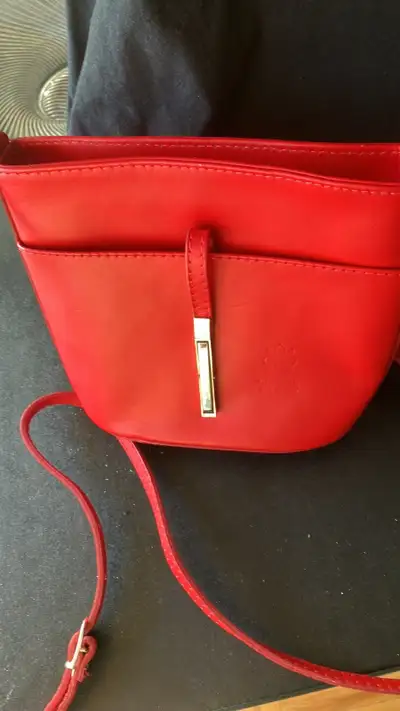 Excellent Condition Vintage Red Italian Leather Crossbody Bag -, View more