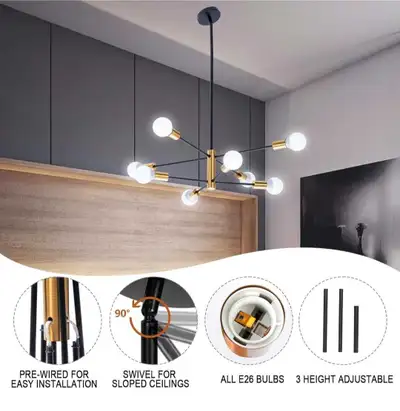 Modern Black and Gold Chandelier Height AdjustableSputnik Cei..., View more