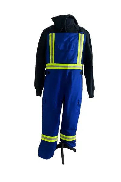 Royal blue cotton coverall with stripping.
